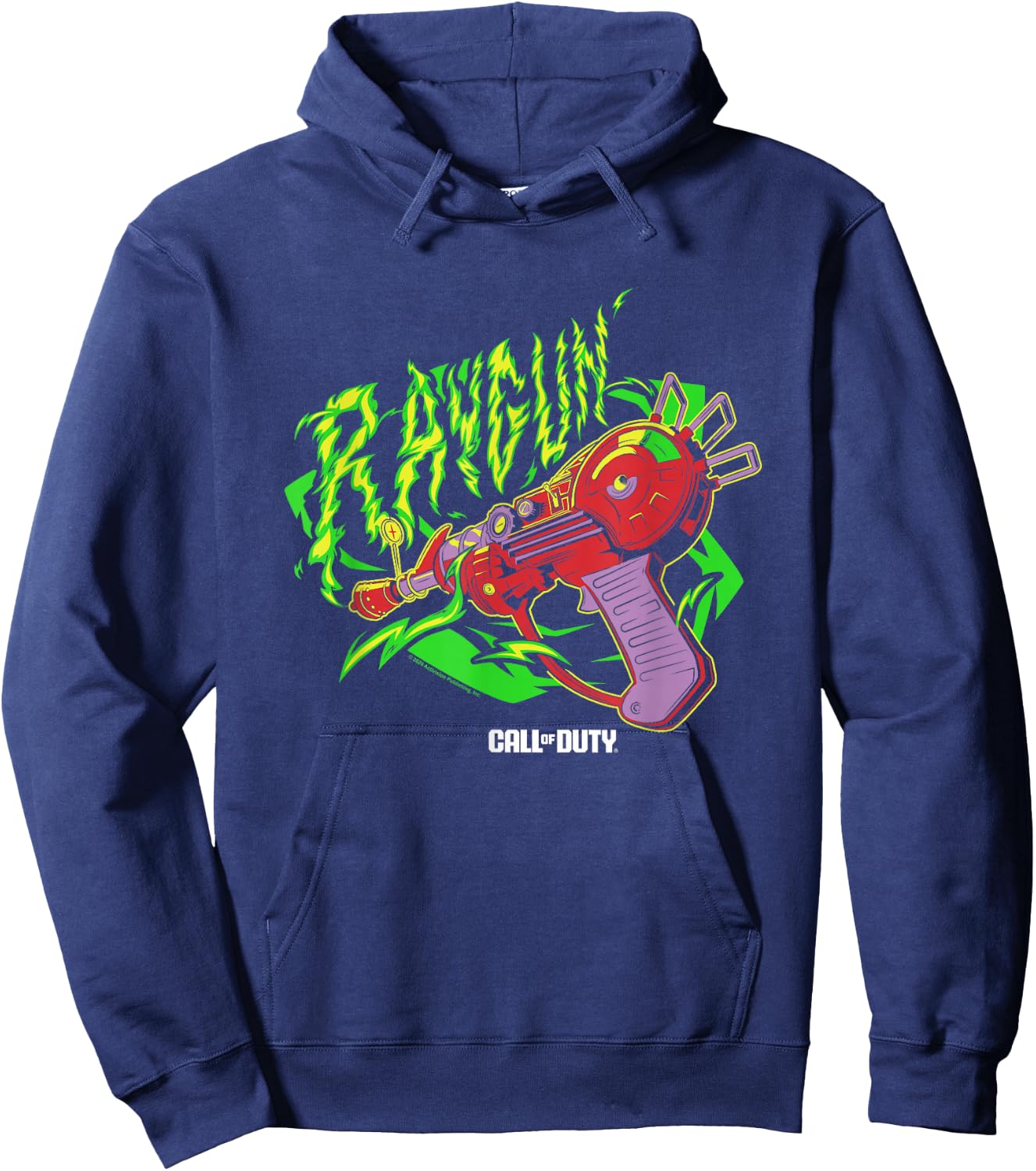 Call Of Duty Raygun Zombie Green Neon Big Chest Retro Logo Hoodie - Hoodie | Navy