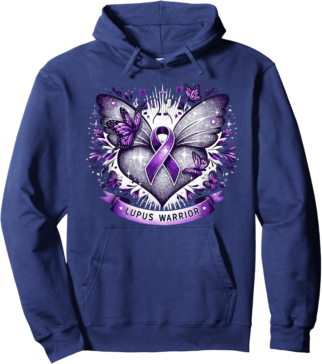Lupus Awareness Warrior Survivor Butterfly Purple Heart , Black, S Hoodie - Hoodie | Navy