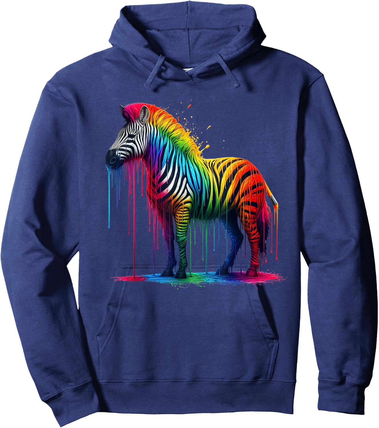 Zebra Rainbow Painted Dripping Zebra Lovers Cute Zoo Animal Hoodie - Hoodie | Navy