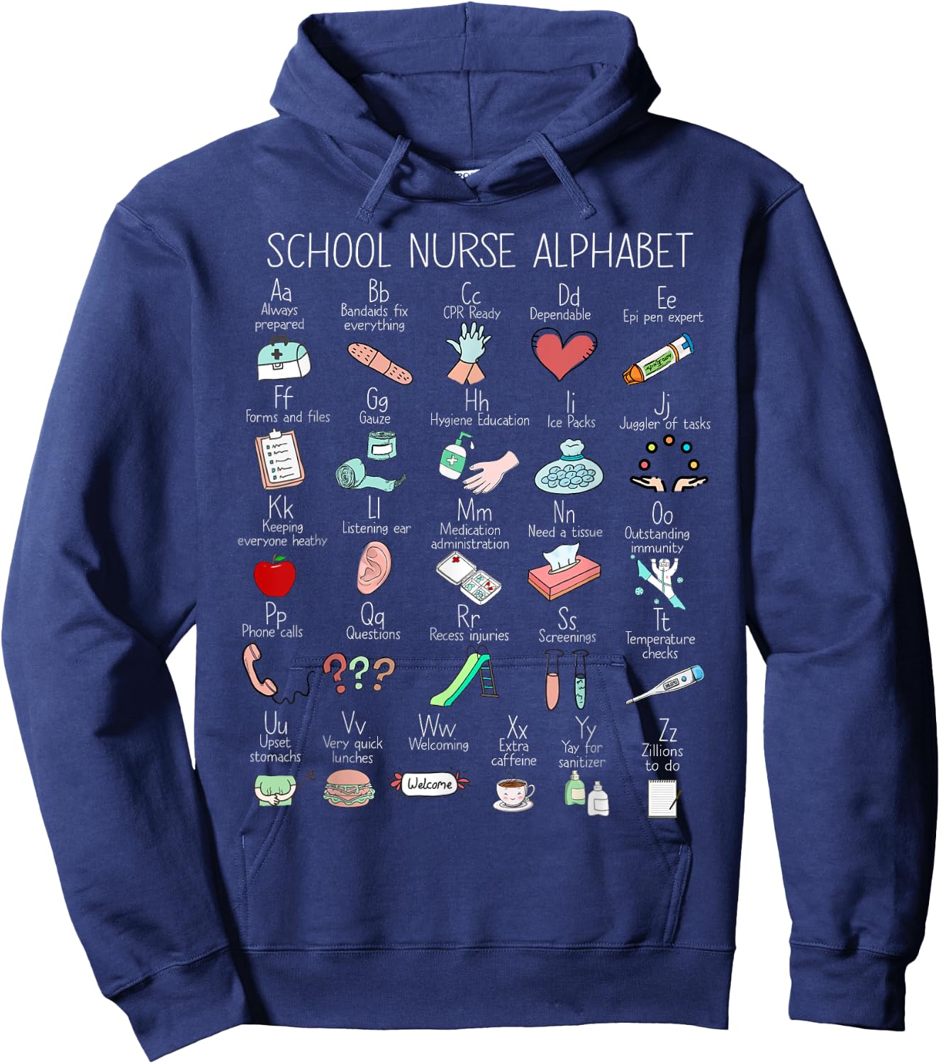 ABC School Nurse Alphabet Nurse Appreciation Nurse Educator Hoodie - Hoodie | Navy
