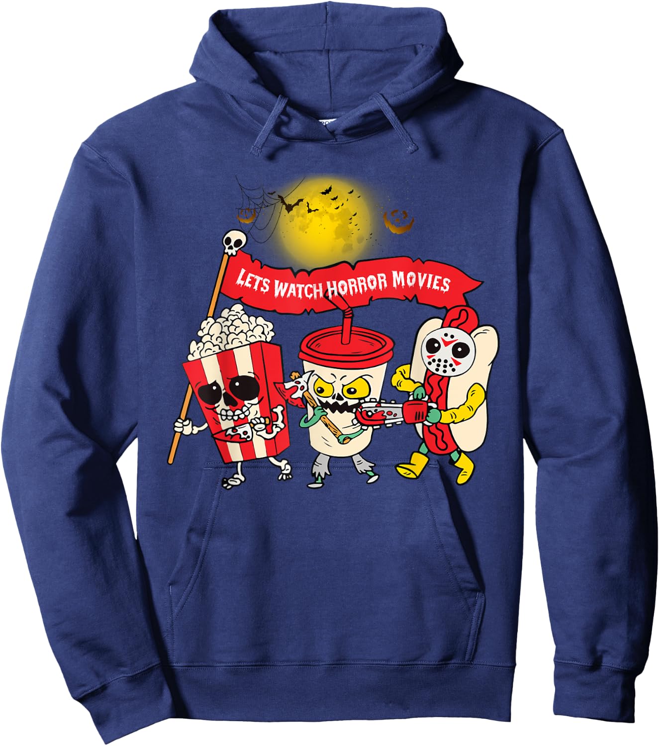 Lets Watch Horror Movies Halloween Funny Ghost Skeleton Hoodie - Hoodie | Navy