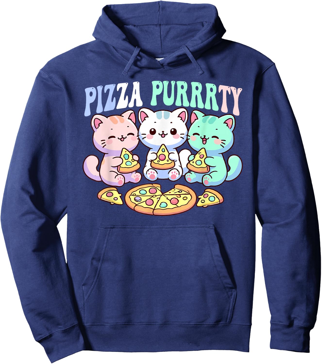 Cat pizza cute kawaii cats eating pizza purrrrty fun pastel Hoodie - Hoodie | Navy