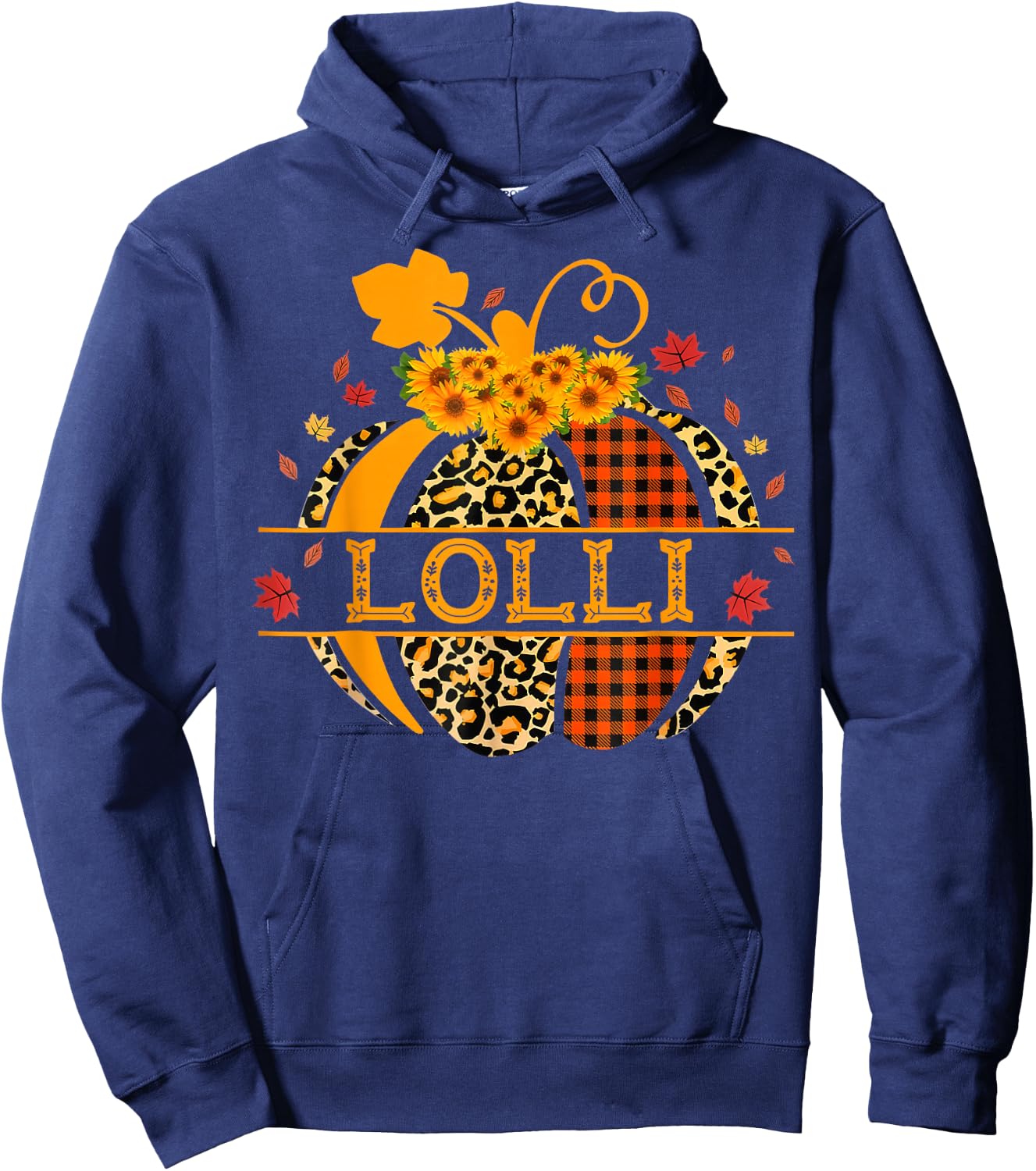 Lolli Leopard Floral Pumpkin Fall Autumn Thanksgiving Hoodie - Hoodie | Navy