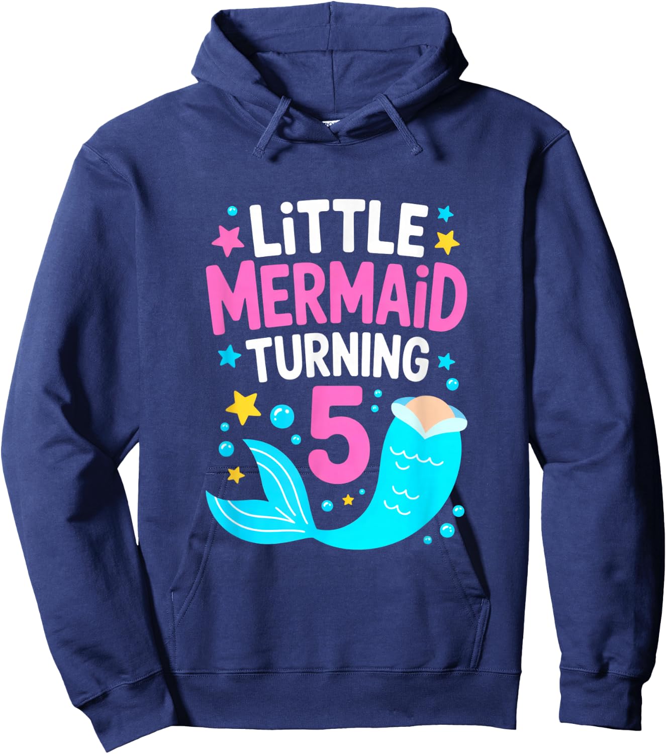 Little Mermaid Turning 5 Birthday Party Girl Hoodie - Hoodie | Navy