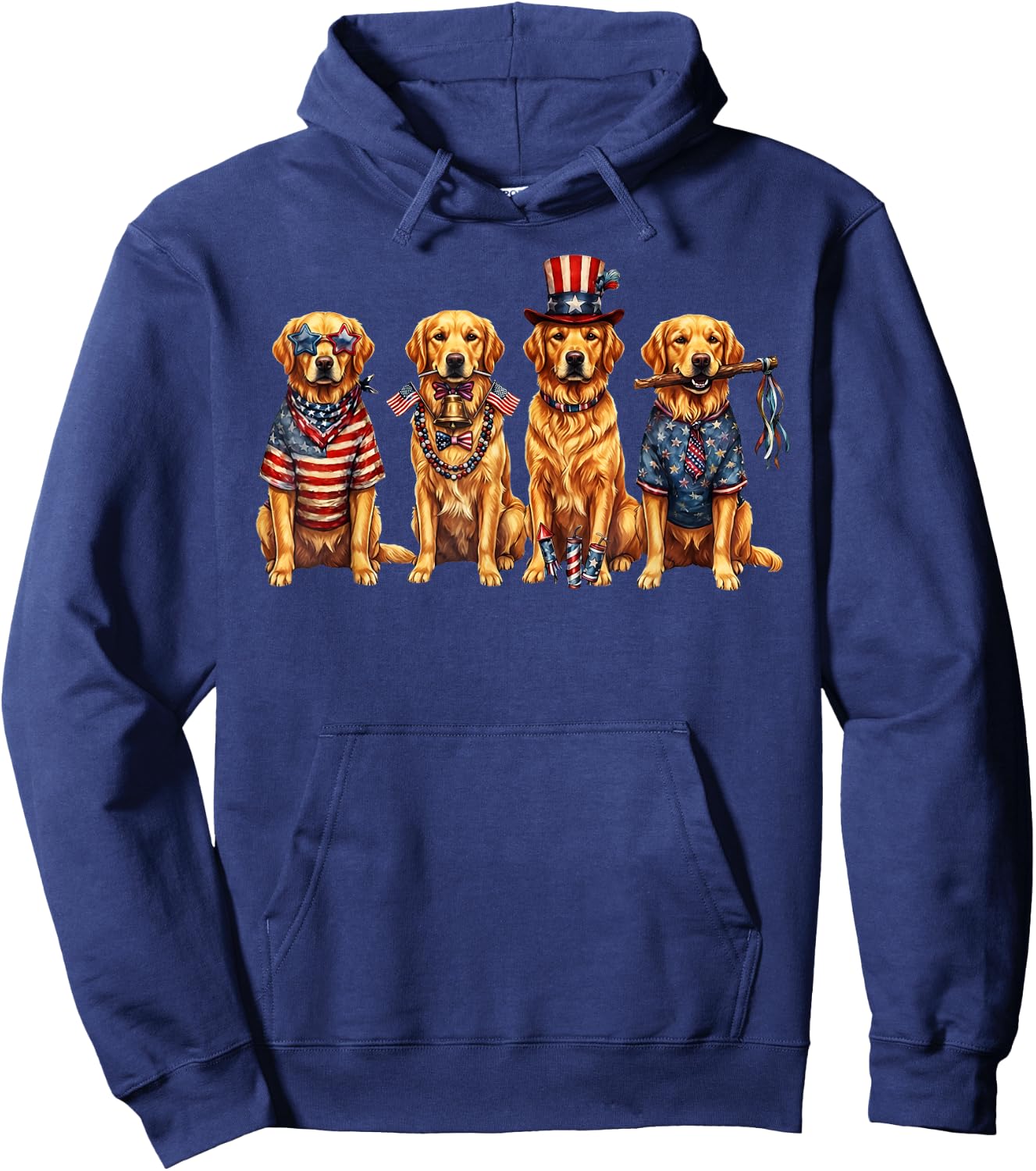 Four Golden Retriever Dogs Patriotic American Flag Hoodie - Hoodie | Navy