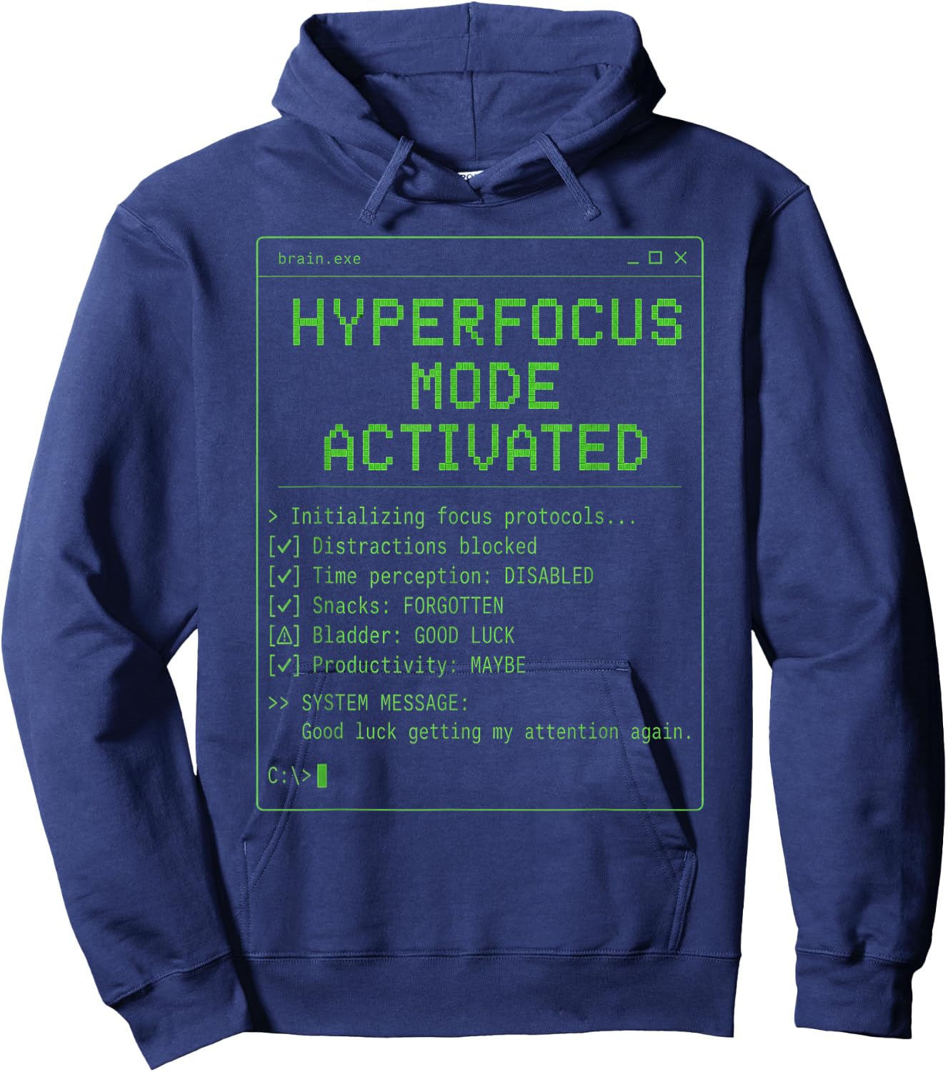 Hyperfocus Mode Activated ADHD Gamer Retro Terminal Graphic Hoodie - Hoodie | Navy
