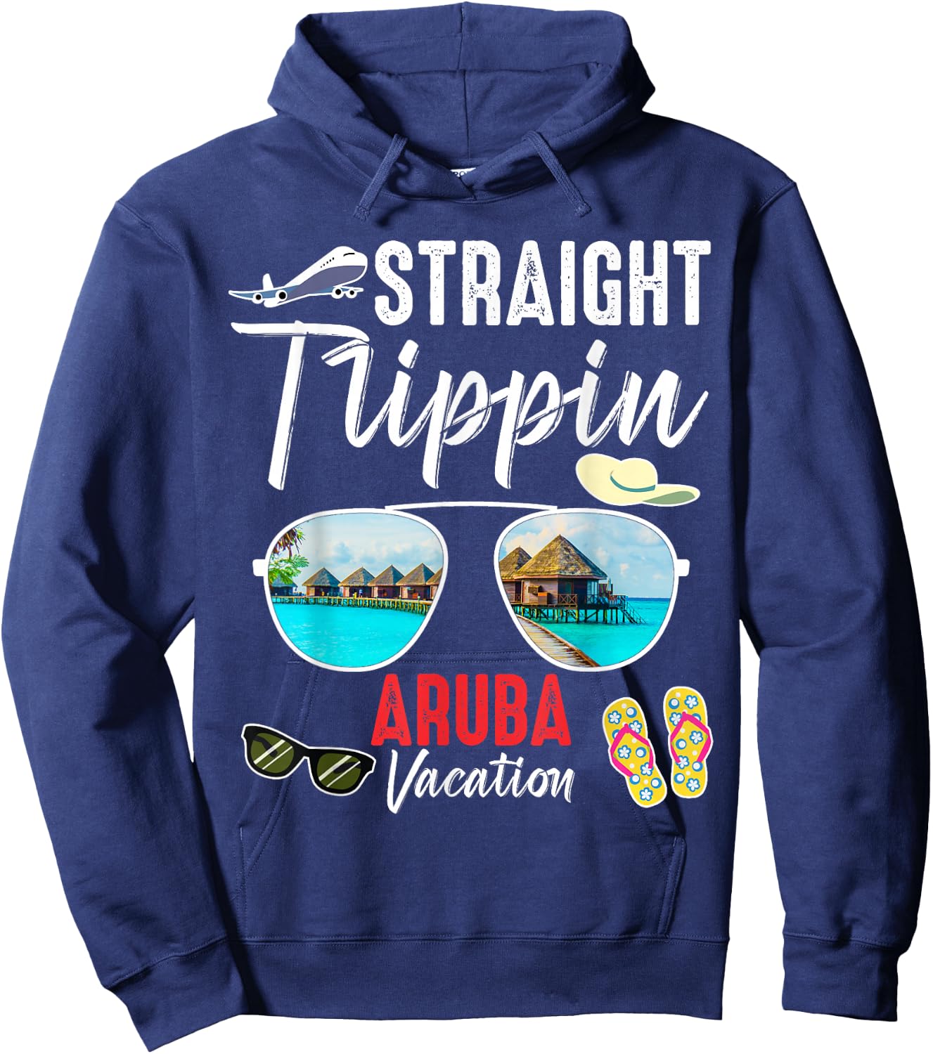 Straight Trippin ARUBA Trip 2025 Beach Summer Vacation 2025 Hoodie - Hoodie | Navy