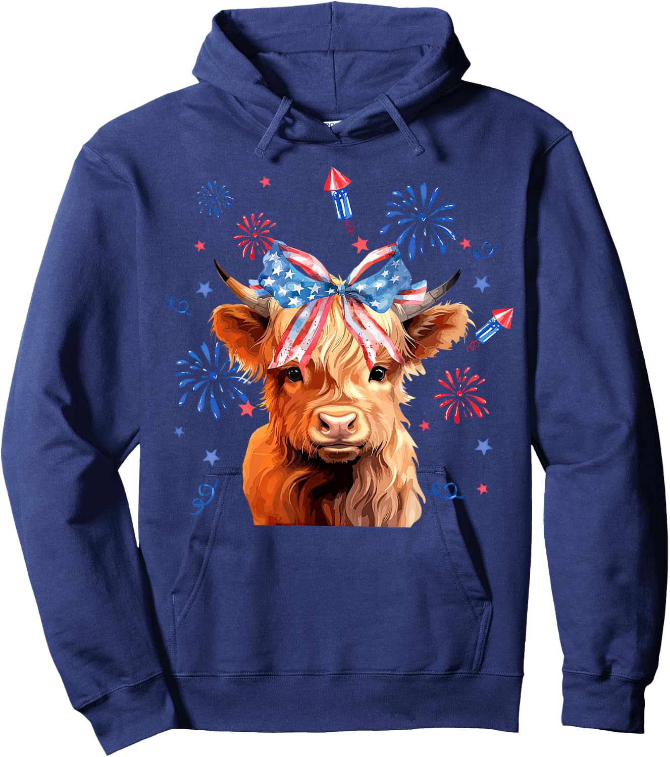 Coquette Highland Cow 4th Of July Patriotic Cute Animal Hoodie - Hoodie | Navy