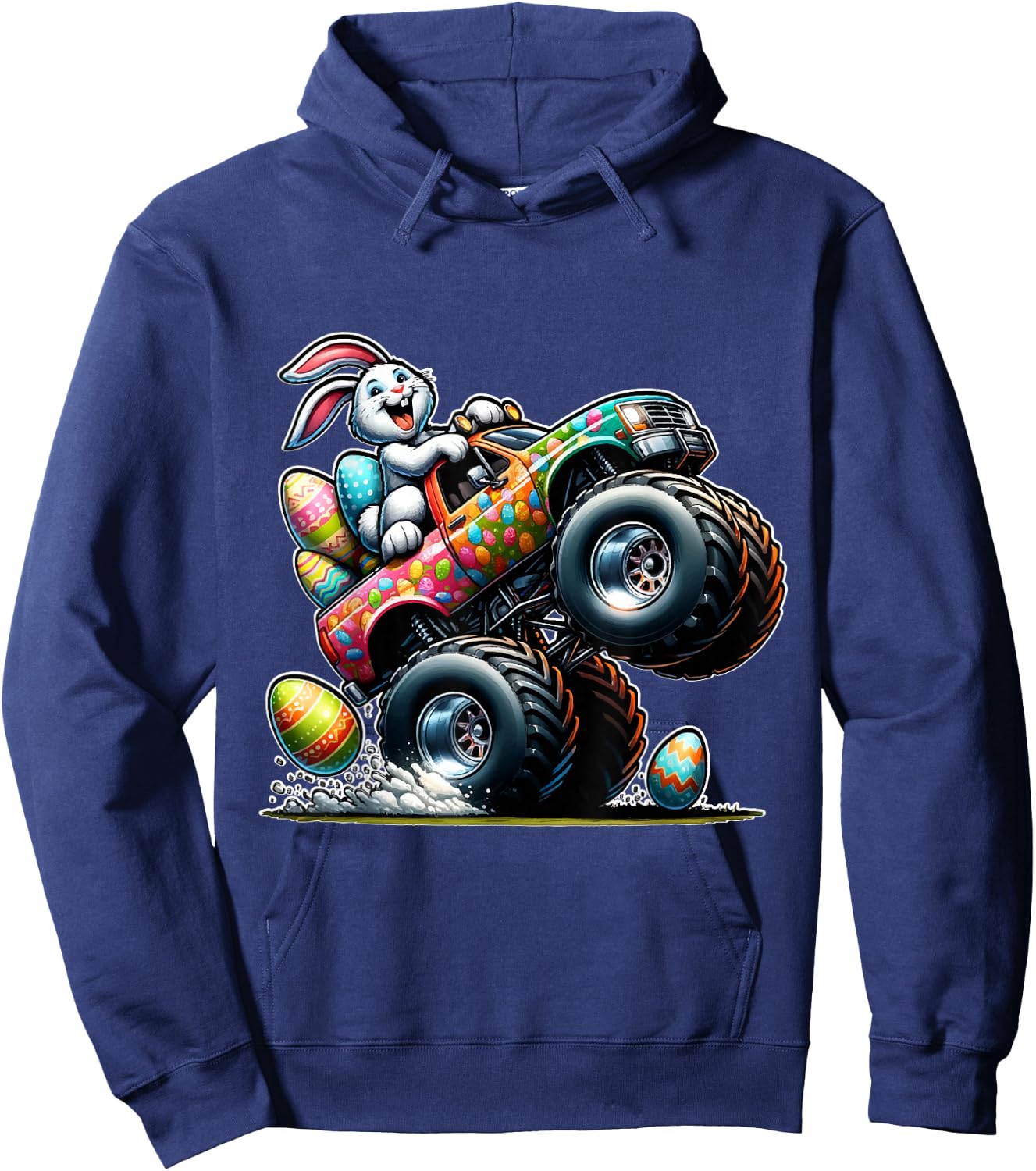 Happy Easter Eggs Monster Truck Easter Bunny Hoodie - Hoodie | Navy