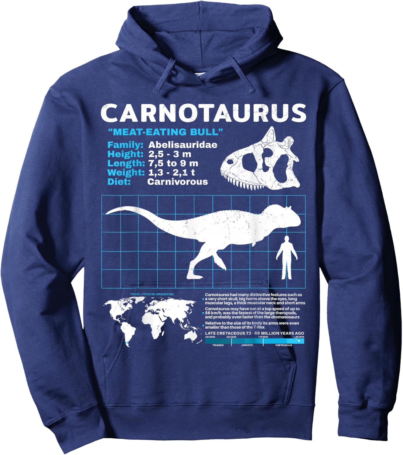 Carnotaurus Fact Sheet Datenblatt Dinosaurier Fakten Hoodie - Hoodie | Navy
