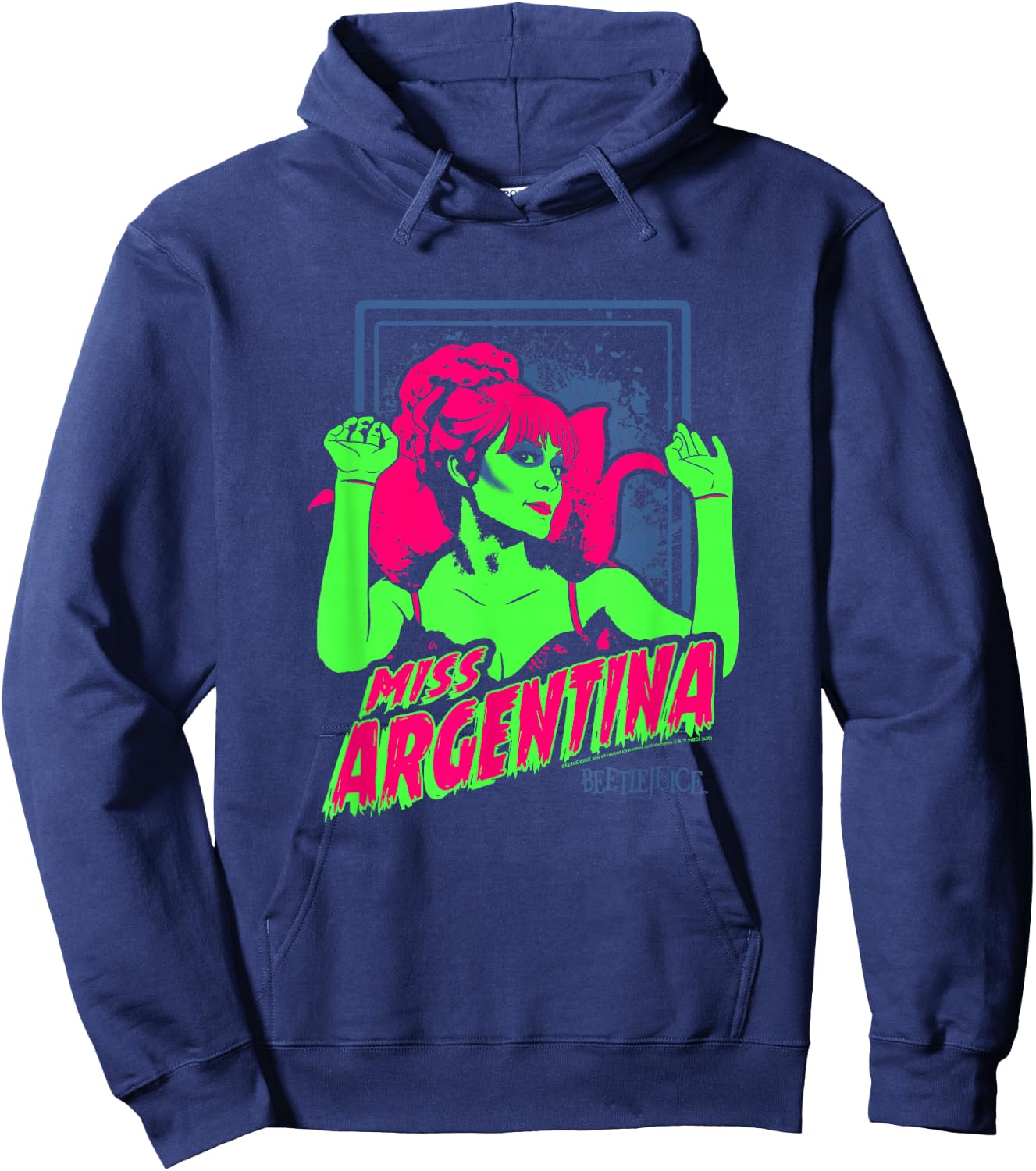Beetlejuice Neon Vintage Miss Argentina Scary Poster Hoodie - Hoodie | Navy