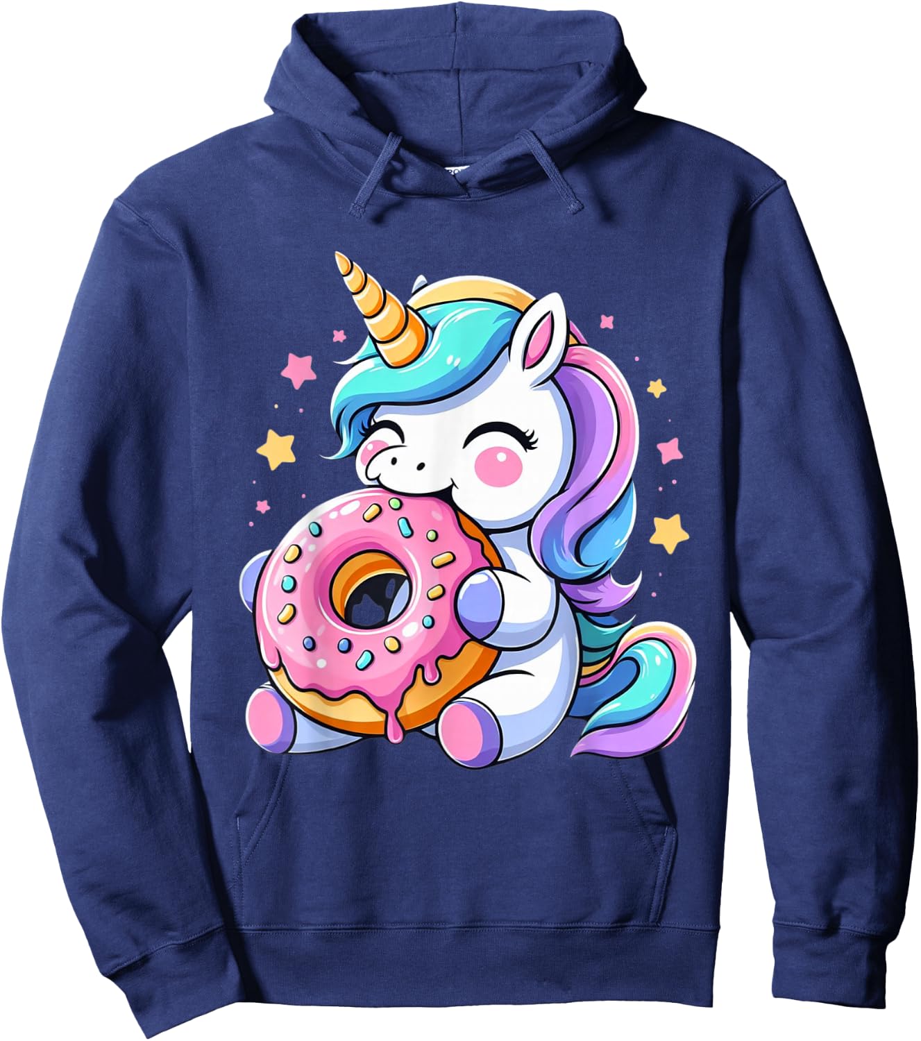 Cute Hungry Unicorn Eating Donut Boys Girls Men Women Kids Hoodie - Hoodie | Navy