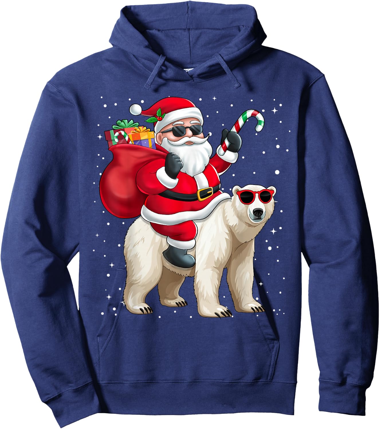 Santa Claus Riding A Polar Bear Christmas Boy Girl Kids Hoodie - Hoodie | Navy