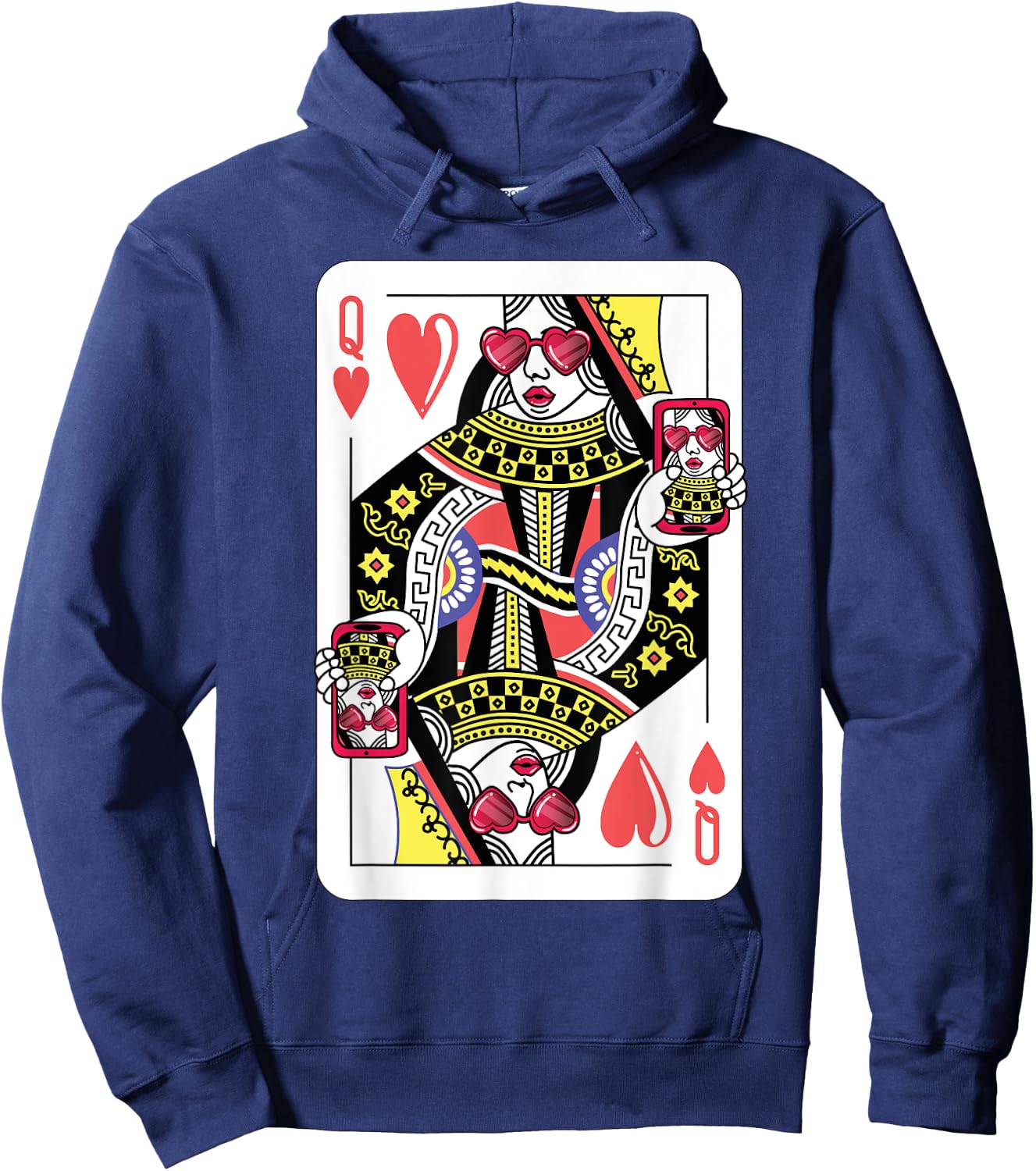 Queen Of Hearts Funny Playing Card Shirt. Poker Costume Gift Hoodie - Hoodie | Navy
