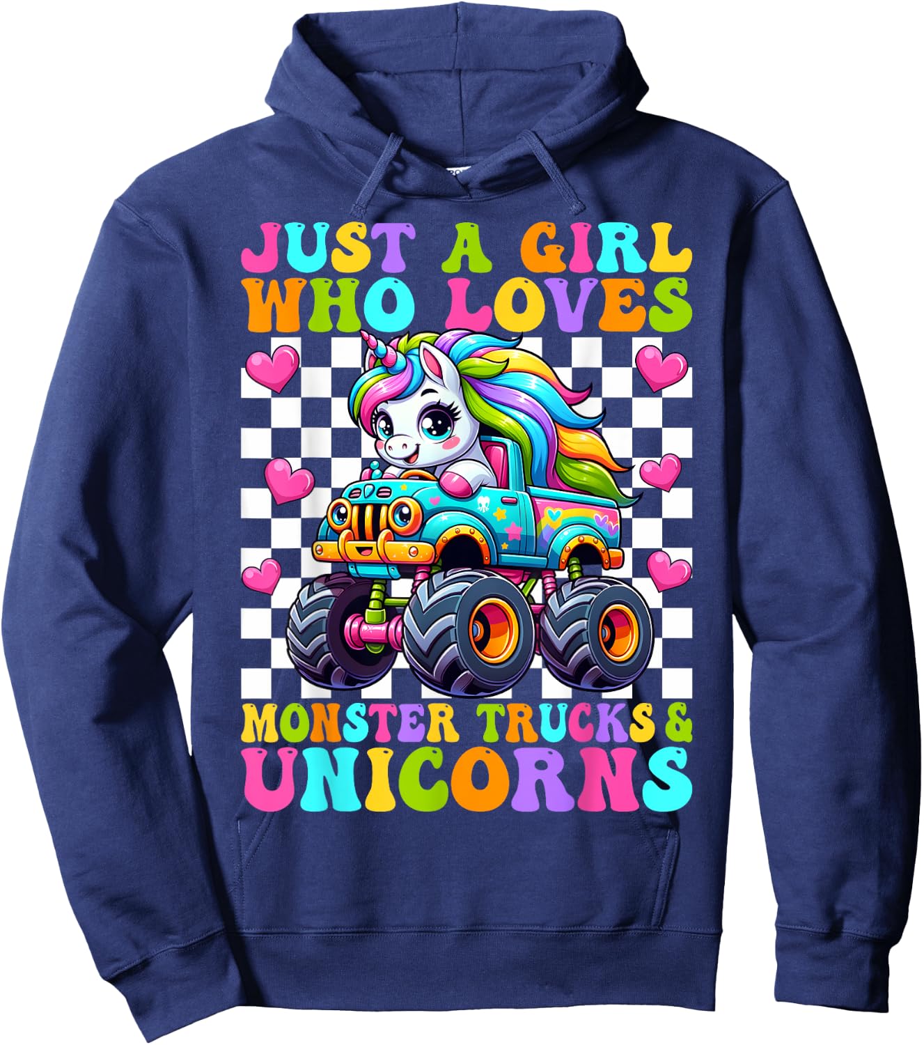 Just a Girl Who Loves Monster Trucks and Unicorns Girls Hoodie - Hoodie | Navy