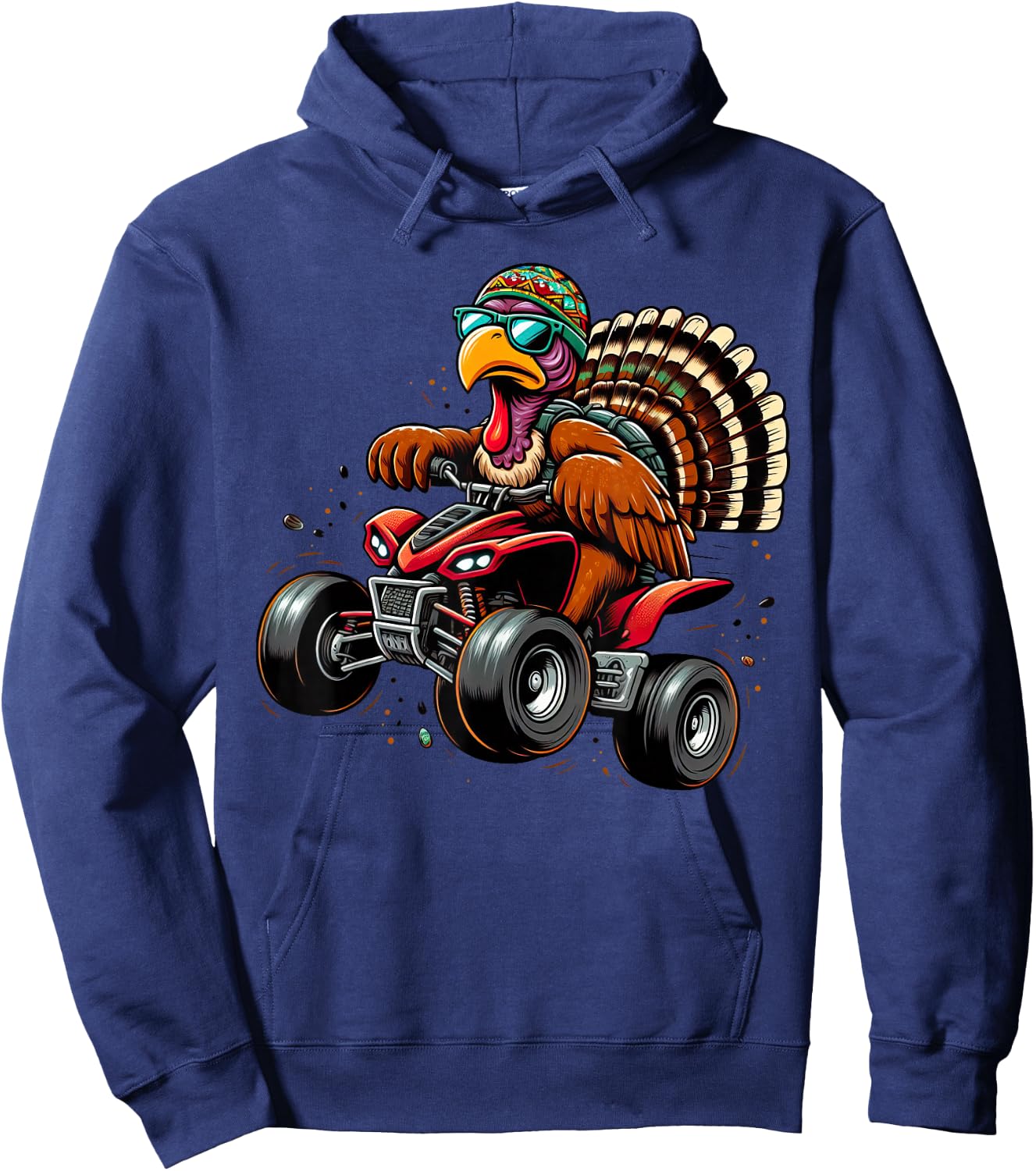 Funny Turkey Thanksgiving ATV 4 Wheeler Kids Men Hoodie - Hoodie | Navy