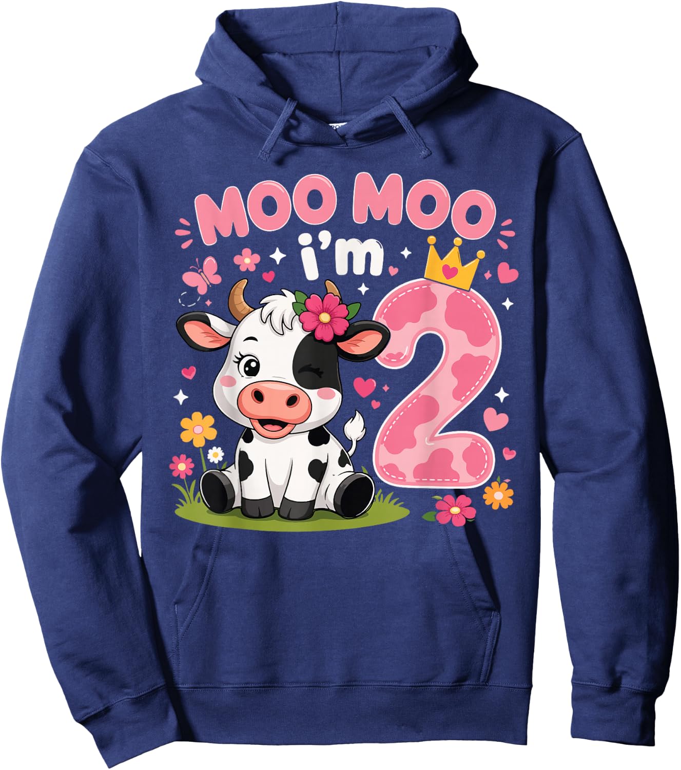 Moo Moo I'm Two 2nd Birthday Cute Cow Hoodie - Hoodie | Navy