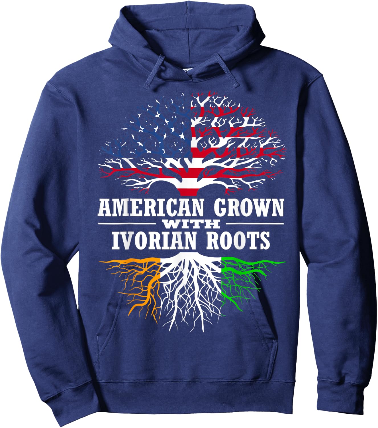 American Grown with Ivorian Roots Tree USA Ivory Coast Flag Hoodie - Hoodie | Navy