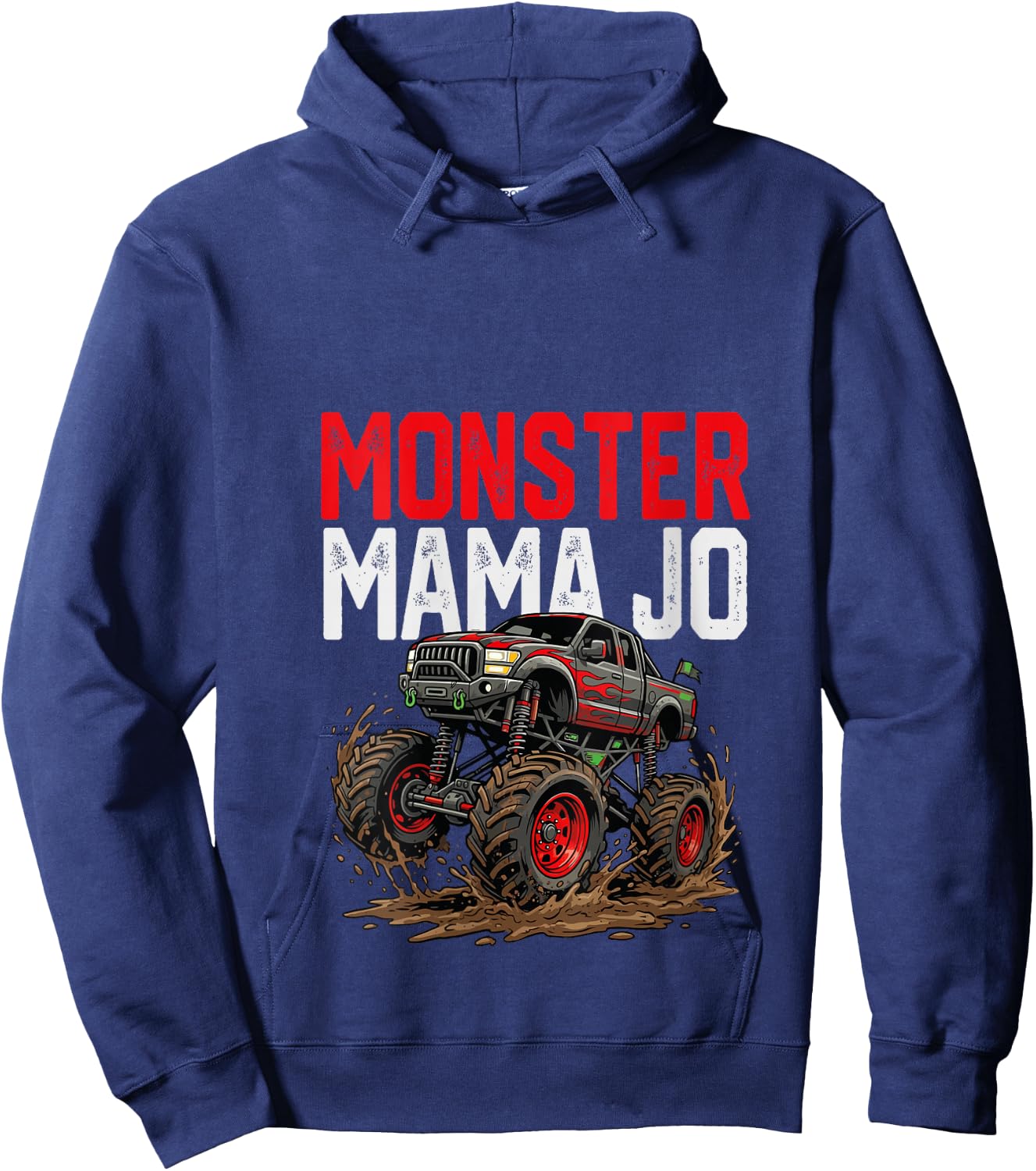 Women's Monster Mama JO Monster Truck Mothers Day Family Matching V-Neck Hoodie - Hoodie | Navy
