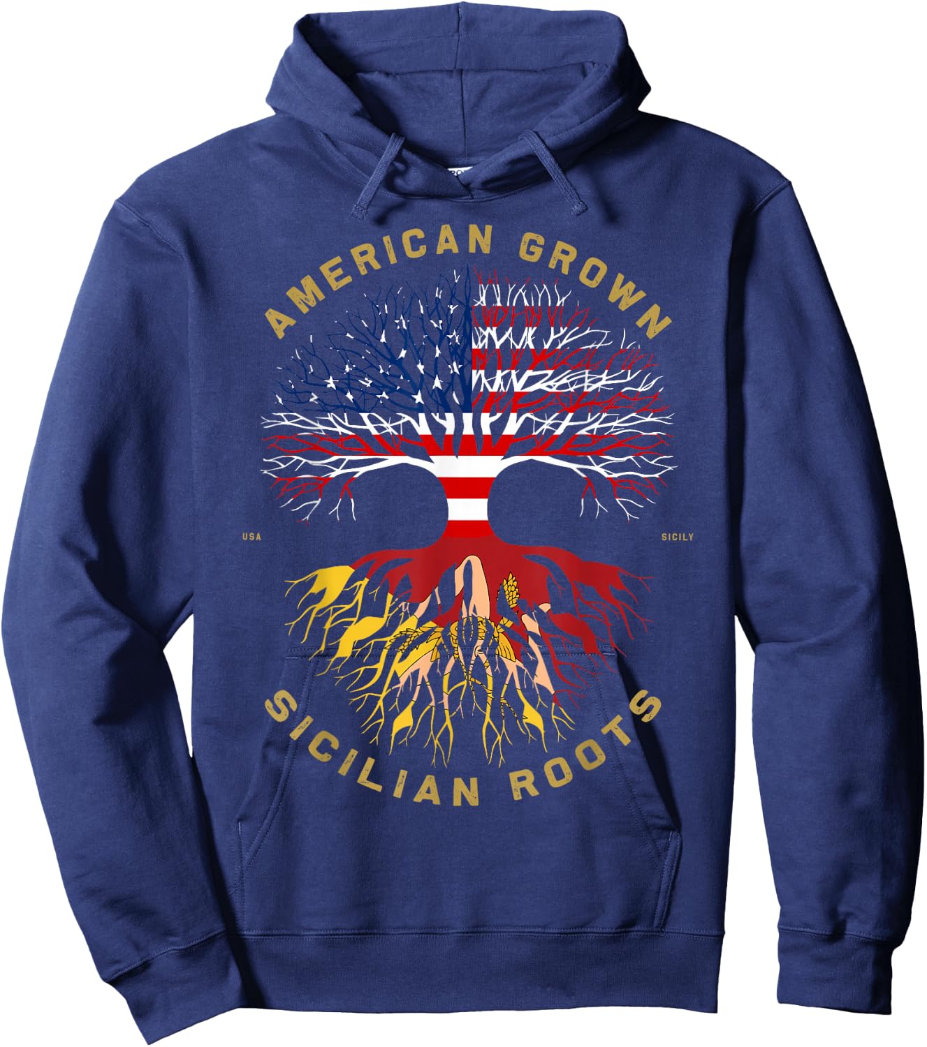 American Grown with Sicilian Roots Tree USA Flag Gifts Idea Hoodie - Hoodie | Navy