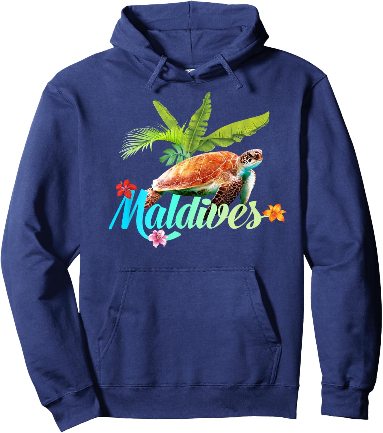 Maldives Sea Turtle Hibiscus Island Gift Beach Souvenir Palm Hoodie - Hoodie | Navy