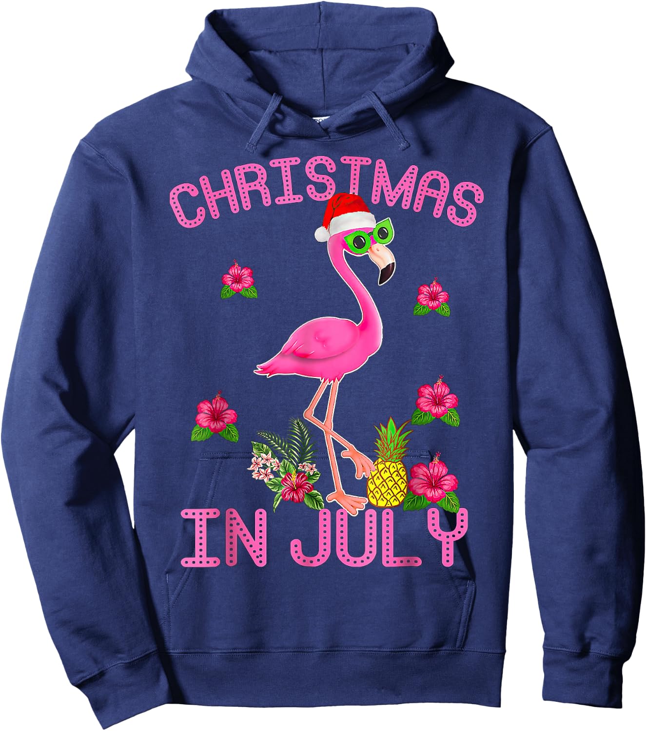 Christmas In July Pink Flamingo Hoodie - Hoodie | Navy