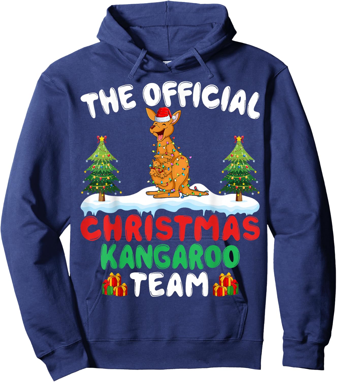 Kangaroo Santa Hat Xmas Lights Christmas Kangaroo Team Hoodie - Hoodie | Navy