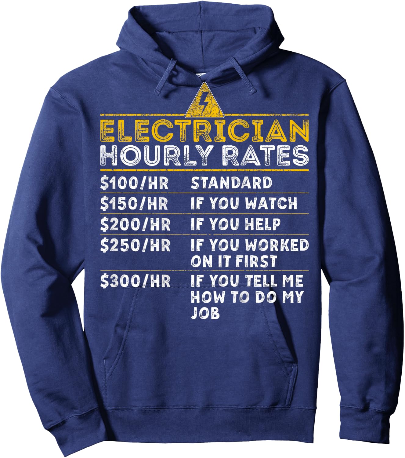 BACK PRINT Funny Electrician Hourly Rate Vintage Lineman Hoodie - Hoodie | Navy