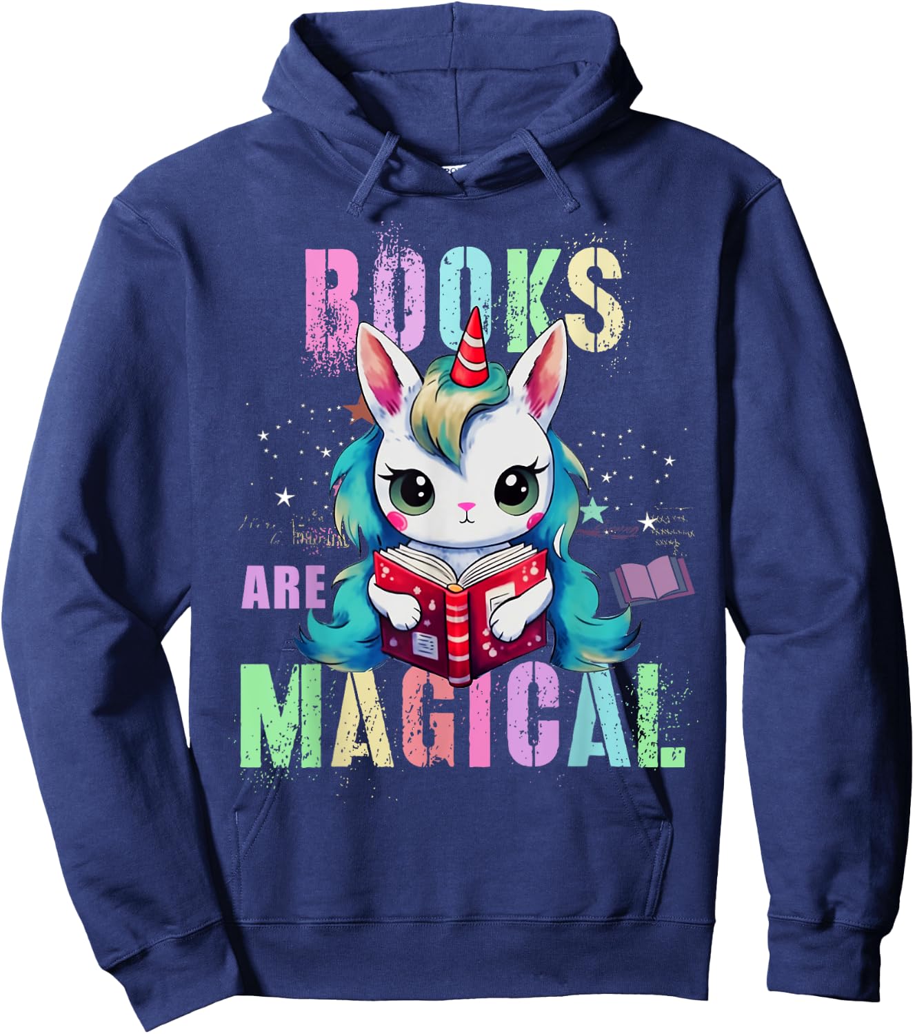 Cute BOOKS ARE MAGICAL Unicorn School Library Squad Reading Hoodie - Hoodie | Navy