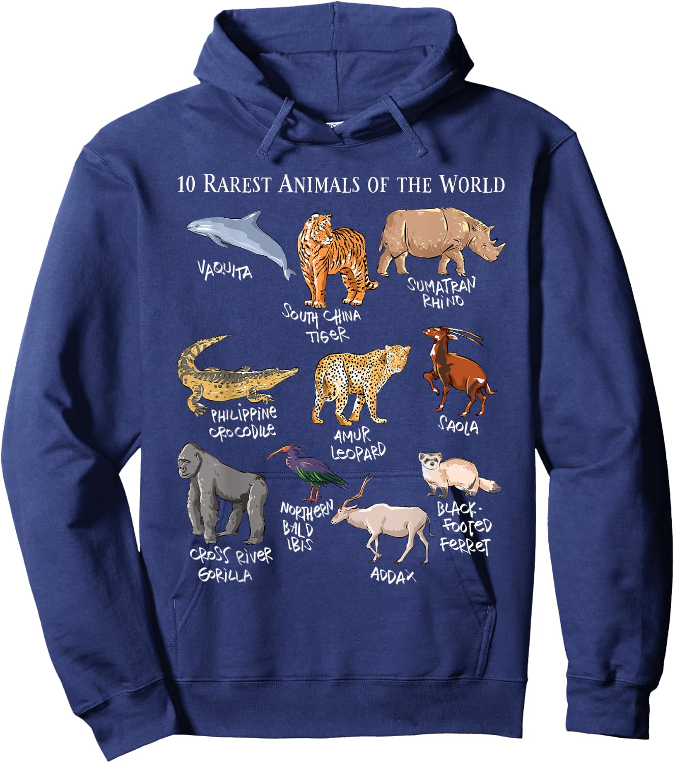 10 Rarest Animals of the World - Save the Endangered Fauna Hoodie - Hoodie | Navy