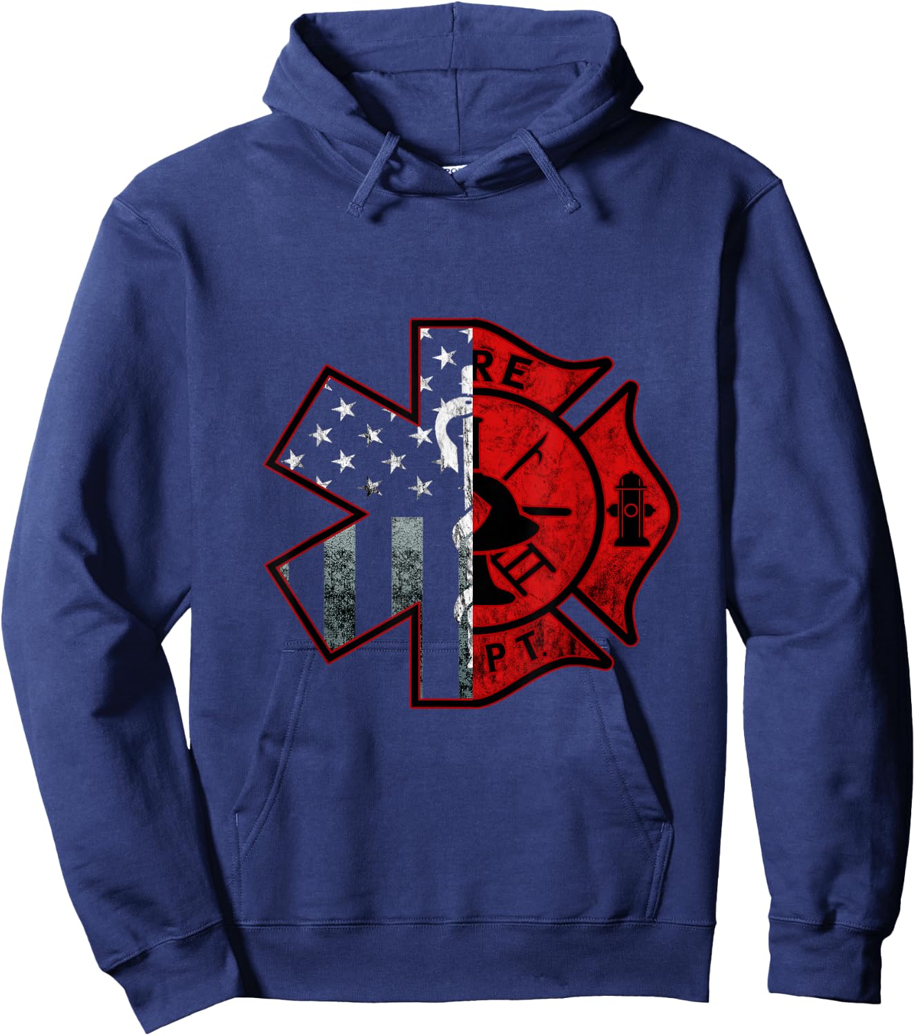 Firefighter Paramedic Symbol American Flag Fireman Fire Hoodie - Hoodie | Navy