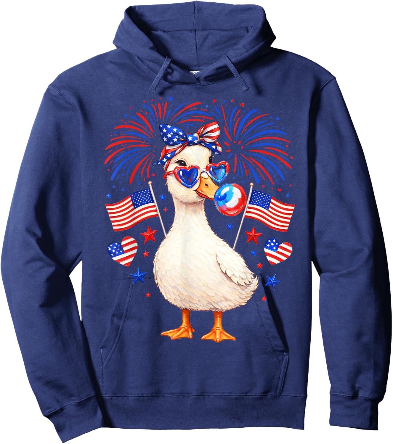 4th of July Goose Fireworks Patriotic Girl Women Kid Hoodie - Hoodie | Navy