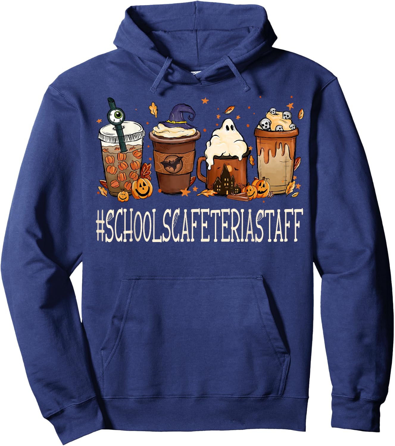 Schools Cafeteria Staff Horror Fall Coffee Halloween Pumpkin Hoodie - Hoodie | Navy