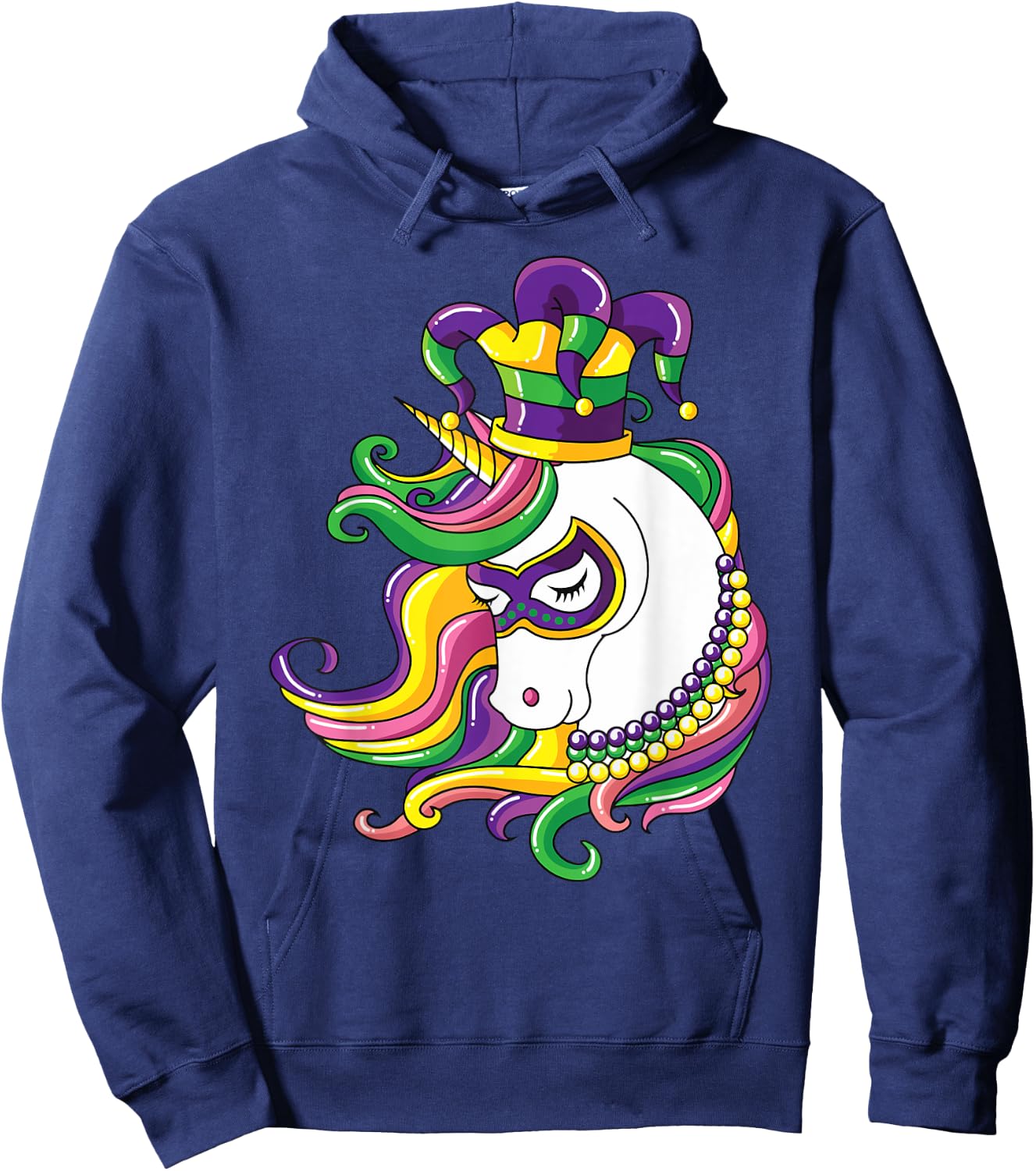 Jester Rainbow Unicorn design Mardi Gras Mask Costume Hoodie - Hoodie | Navy
