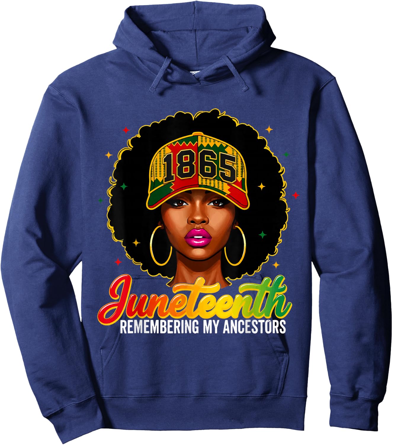 1865 Juneteenth Remembering My Ancestors Melanin Queen Afro Hoodie - Hoodie | Navy