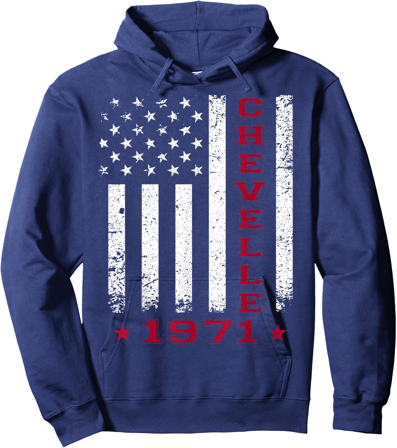 American Flag Jersey Style Chevelle 71 1971 Muscle Car Hoodie - Hoodie | Navy