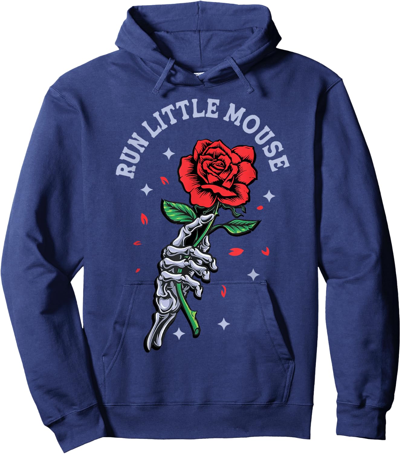 Run Little Mouse Skeleton Hand Rose Hoodie - Hoodie | Navy