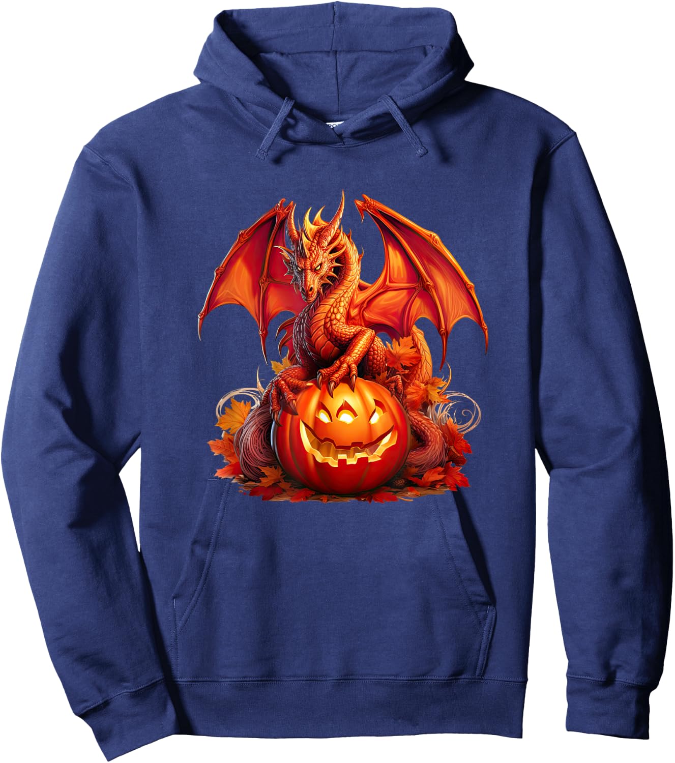 Halloween Dragon Guardian of the Pumpkin, Autumn Silhouette Hoodie - Hoodie | Navy