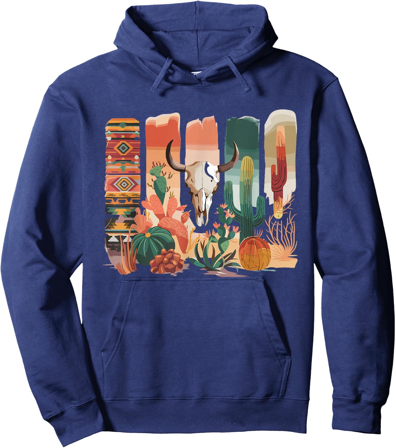 Boho Cow Skull Bohemian Floral Cow Skull Hoodie - Hoodie | Navy
