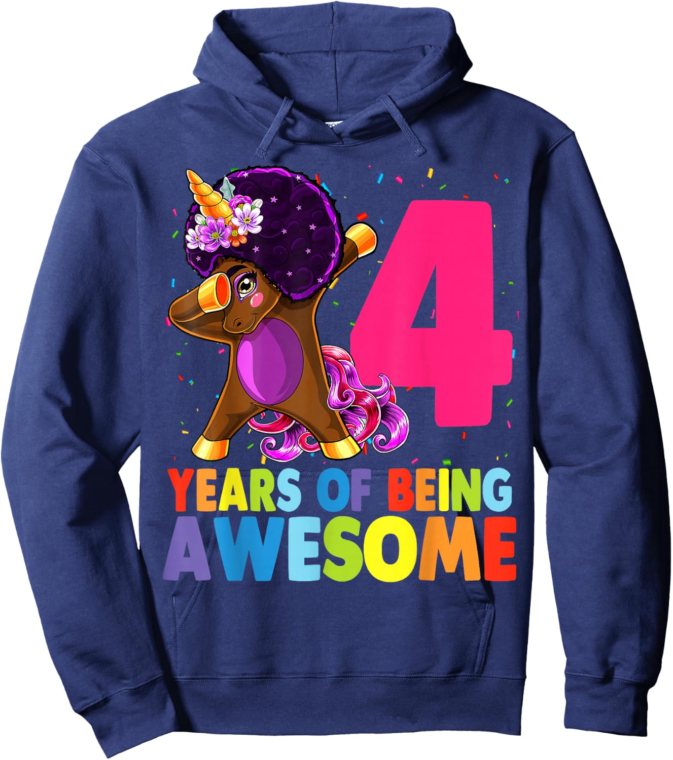 4th Birthday Dabbing Unicorn Afro Party Gift 4 Years Old Hoodie - Hoodie | Navy