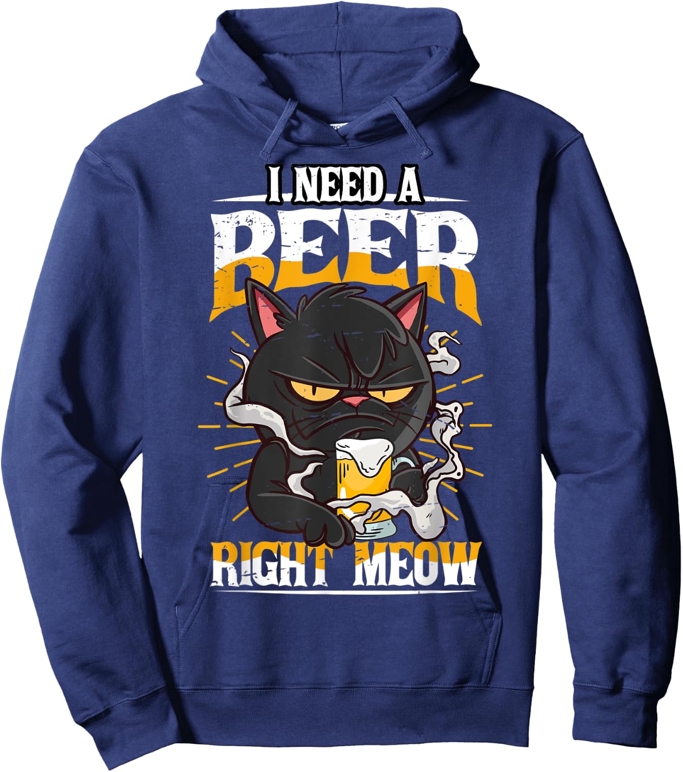 I need a Beer right meow Cat and Beer lover Funny Pun Hoodie - Hoodie | Navy