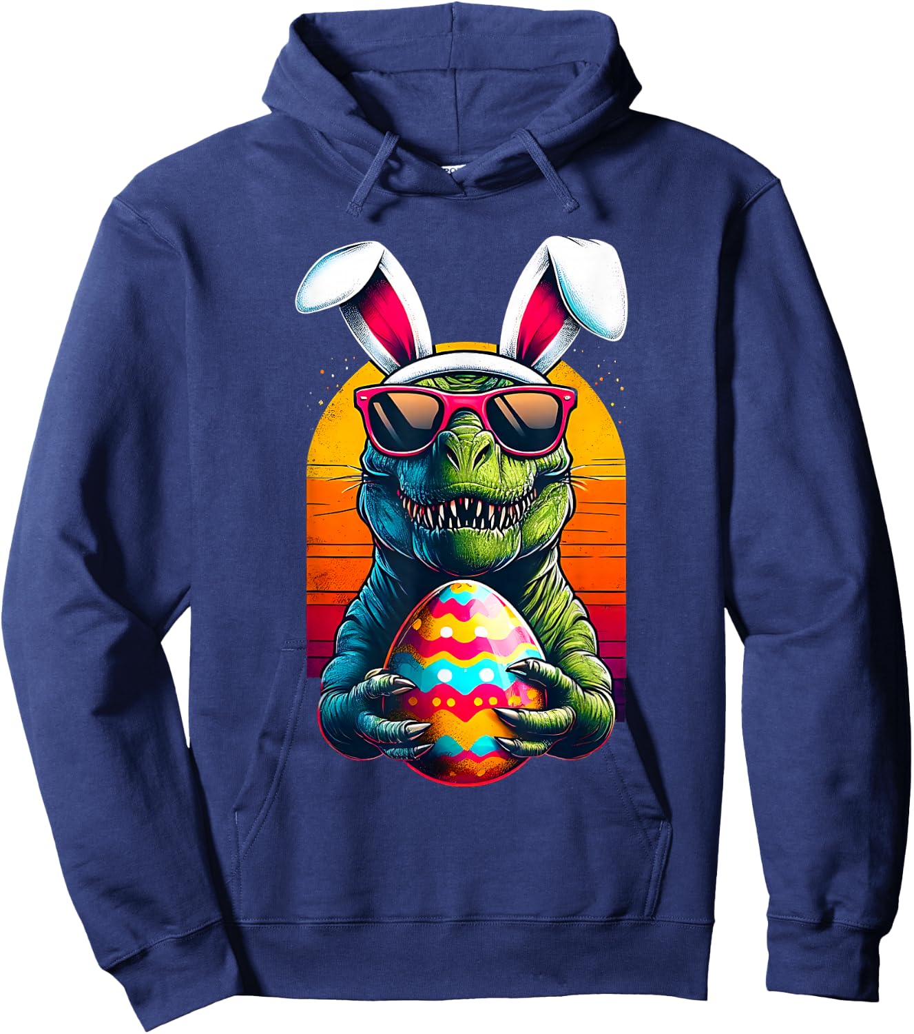 Happy Eastrawr TRex Easter Funny Dinosaur Bunny Egg Hunt Boy Hoodie - Hoodie | Navy