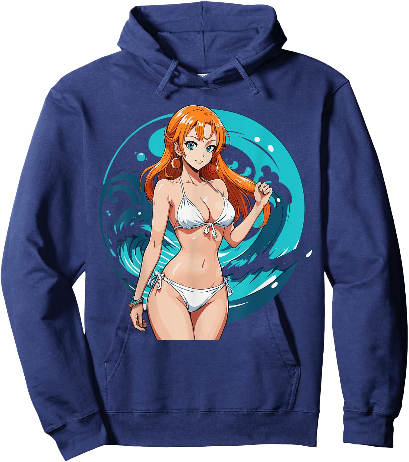 Sexy Waifu Beach Anime Girl Japanese Hoodie - Hoodie | Navy