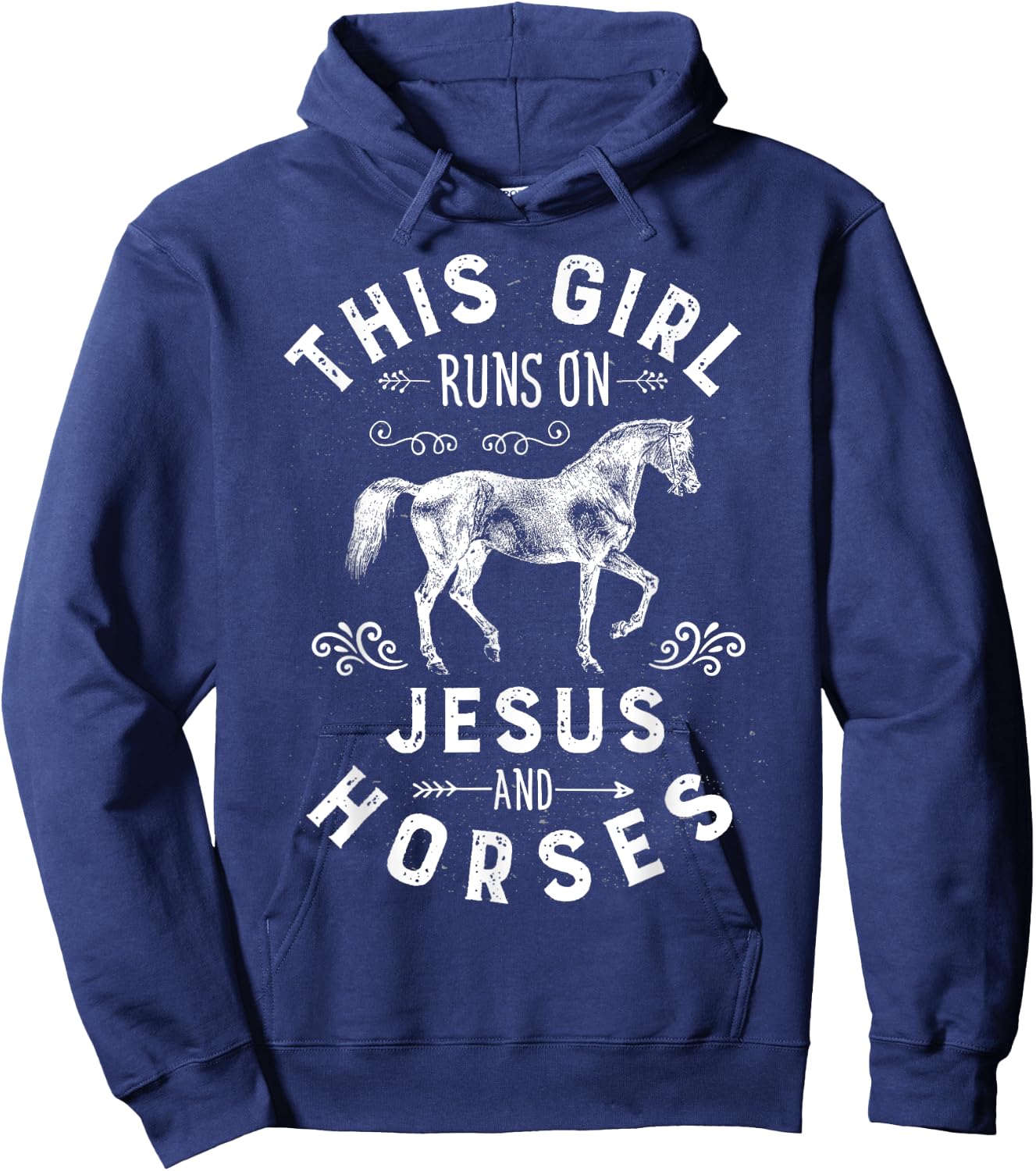 This Girl Runs On Jesus And Horses Horse Riding Equestrian Hoodie - Hoodie | Navy
