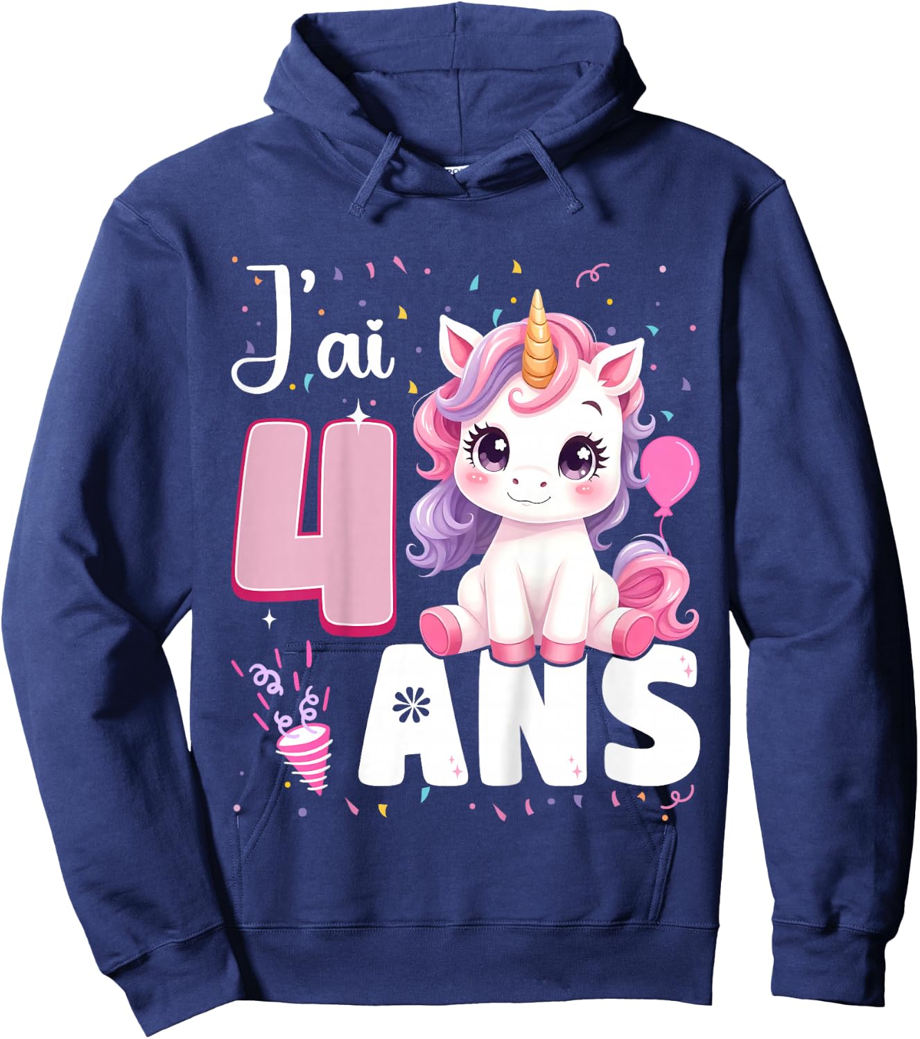 Child Girl 4 Years Unicorn Girl Birthday 4 Years I Ai 4 Years , Black, 2 Hoodie - Hoodie | Navy