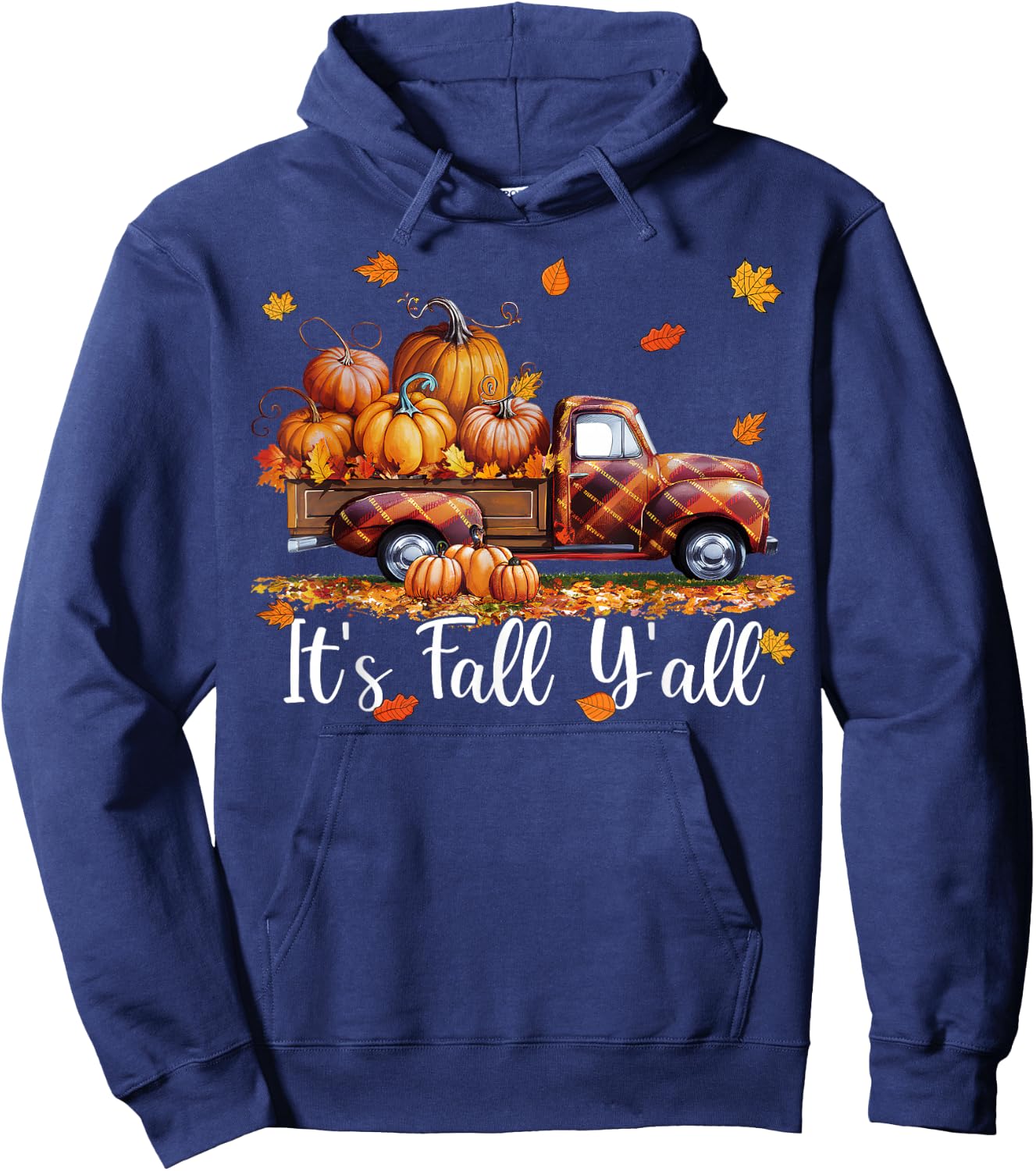 It's Fall Y'all Pumpkin Truck Autumn Tree Hello Fall Hoodie - Hoodie | Navy