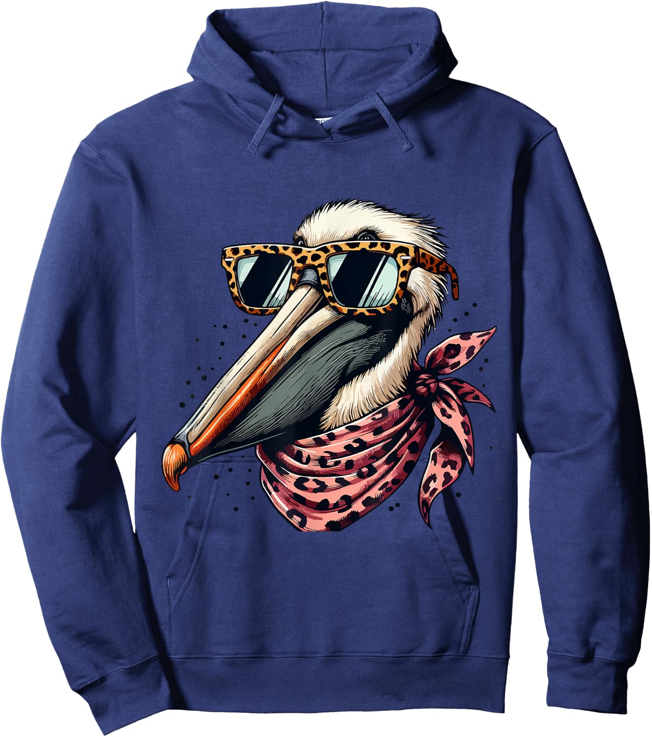 Pelican Wearing Leopard Scarf Animal Wearing Sunglasses Hoodie - Hoodie | Navy