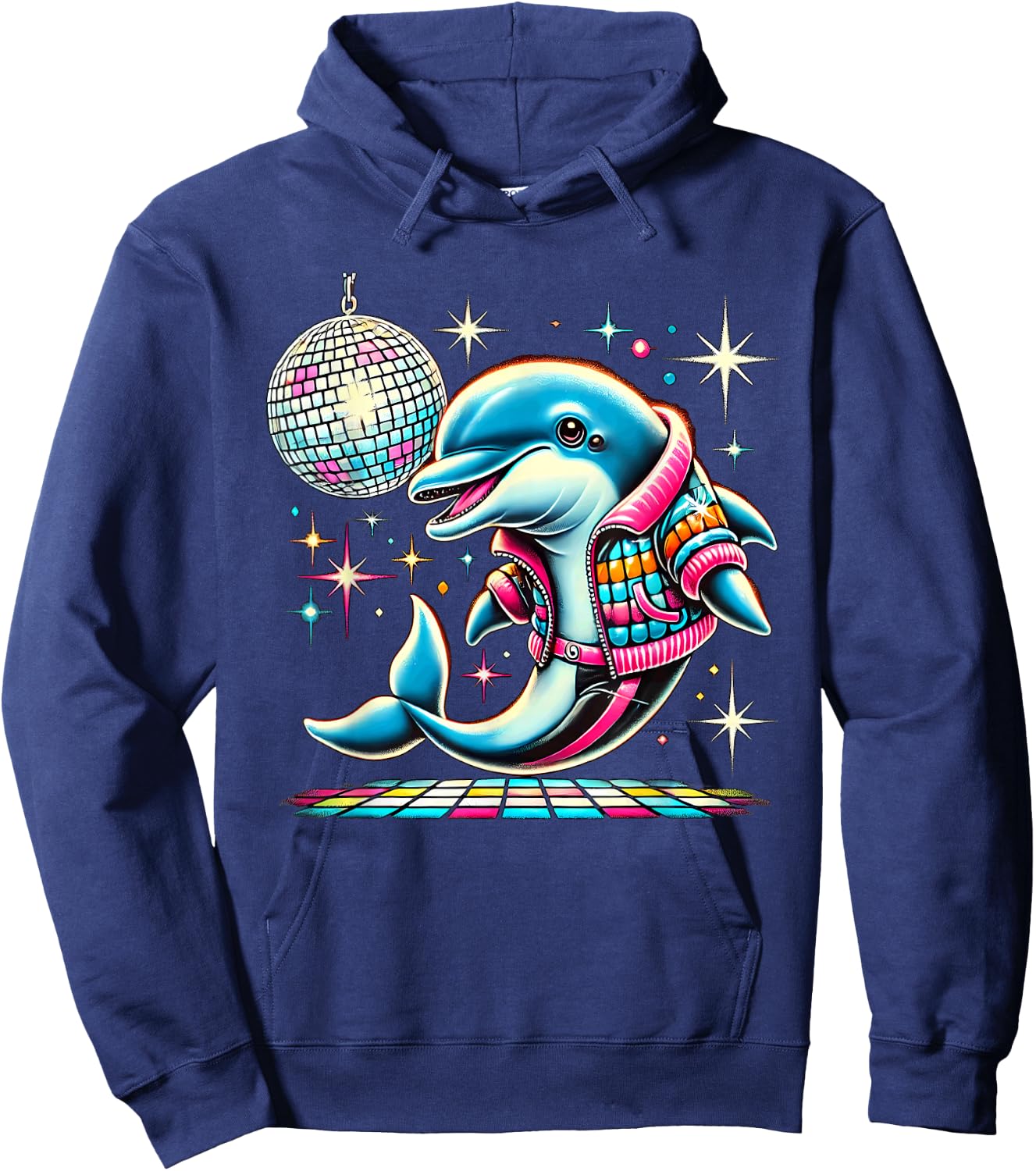 Aesthetic Dolphin Disco Hoodie - Hoodie | Navy