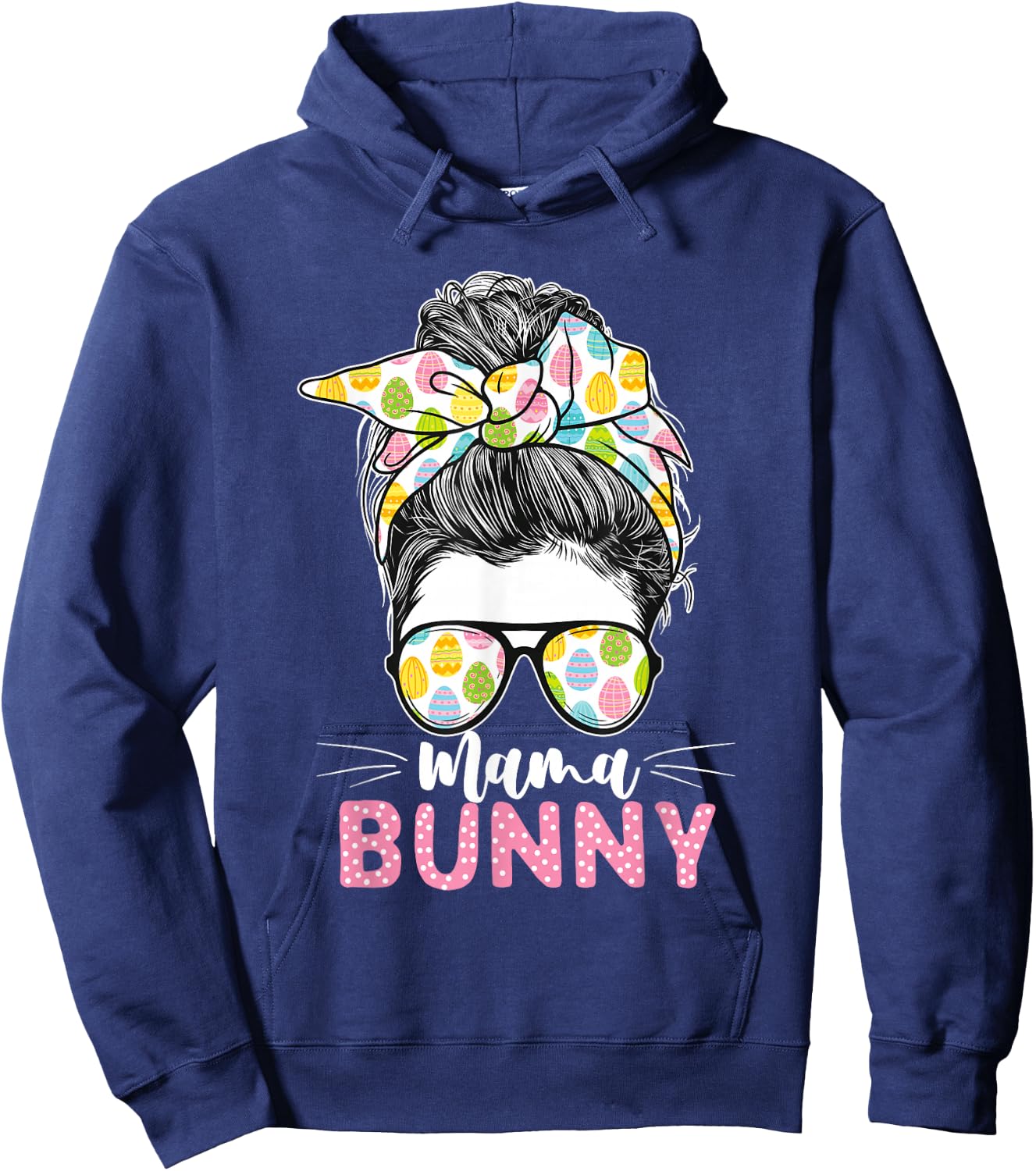 Mama Bunny - Leopard Sunglasses Easter Sunday Bunny Hoodie - Hoodie | Navy