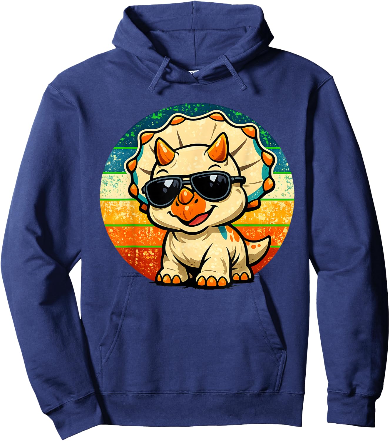 Cute Baby Triceratops Sunglasses Retro Funny Dinosaur Kids Hoodie - Hoodie | Navy